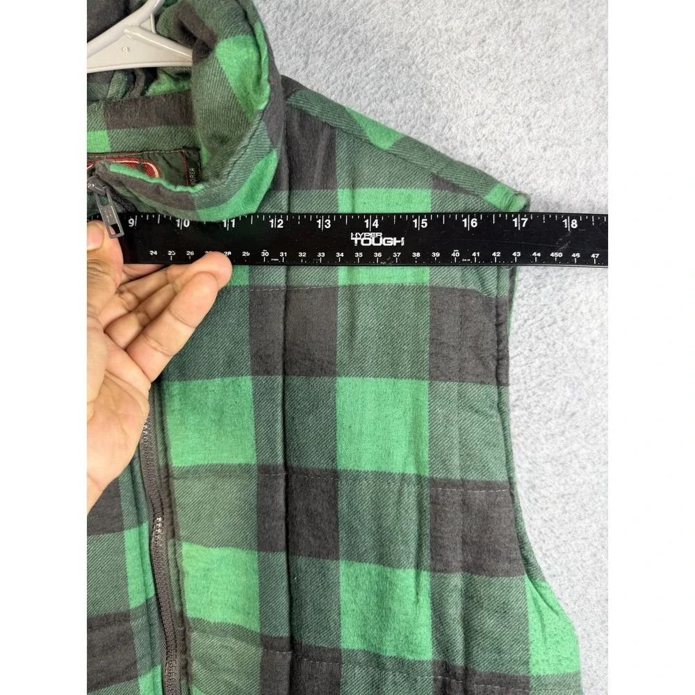 Vintage Greatland Vest Mens Medium Green Plaid Quilted Flannel Insulated 90s